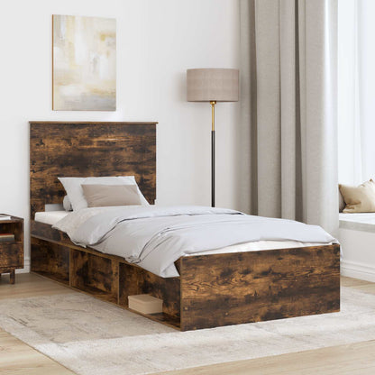 Bed Frame with Headboard Smoked Oak 90 x 190 cm Solid Pine Wood