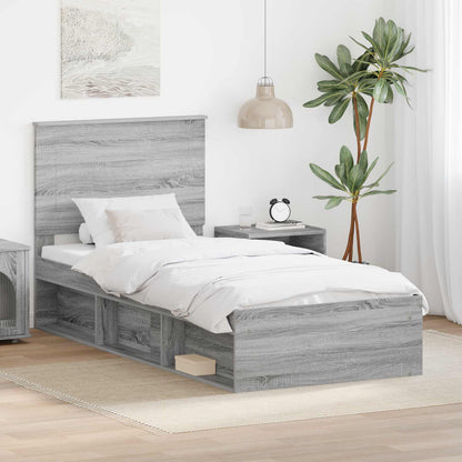 Bed Frame Grey Sonoma 90 x 190 cm Solid Pine Wood