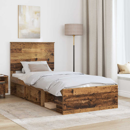Bed Frame with Headboard Old Wood 90 x 190 cm Solid Pine Wood