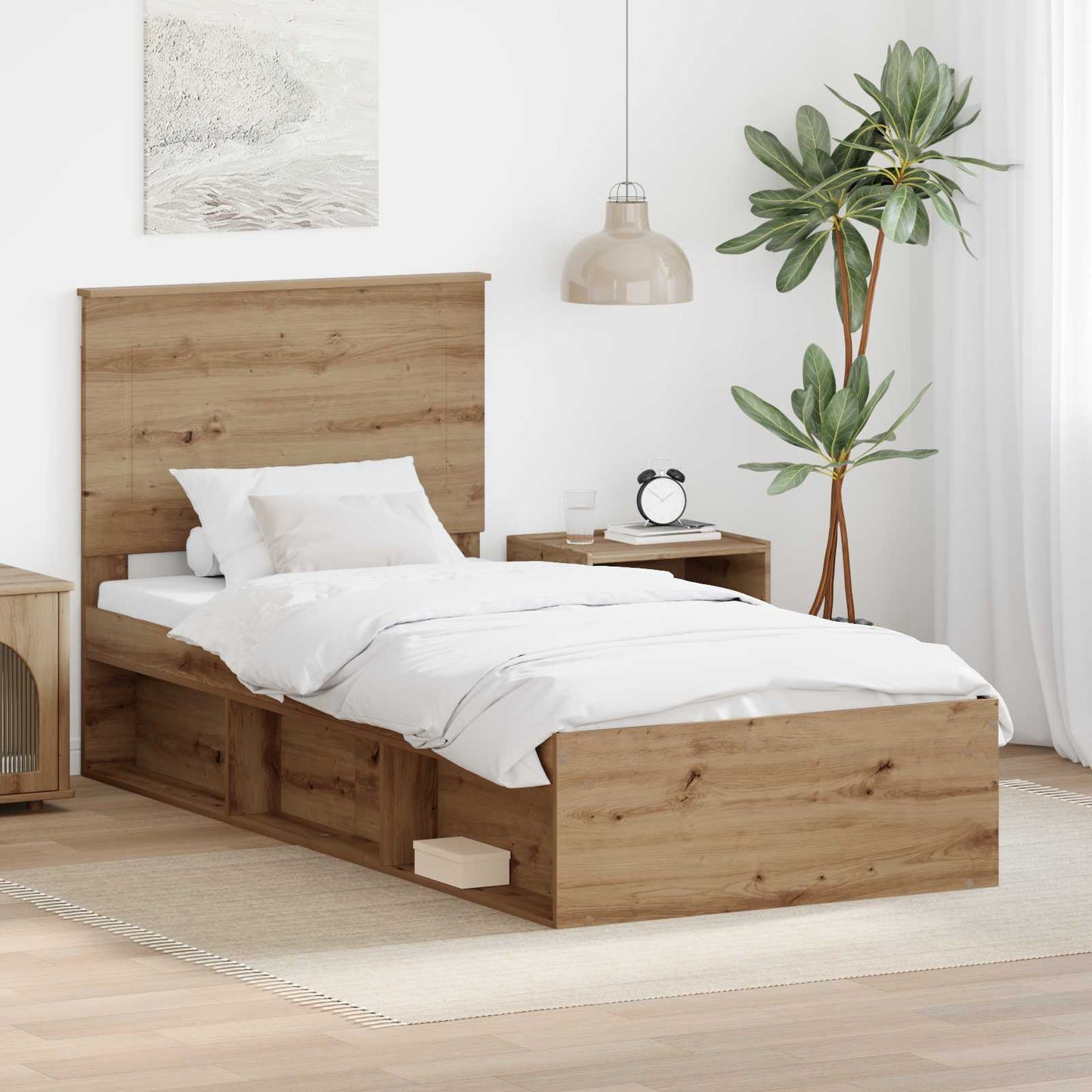 Bed Frame Artisian Oak 90 x 190 cm Solid Pine Wood