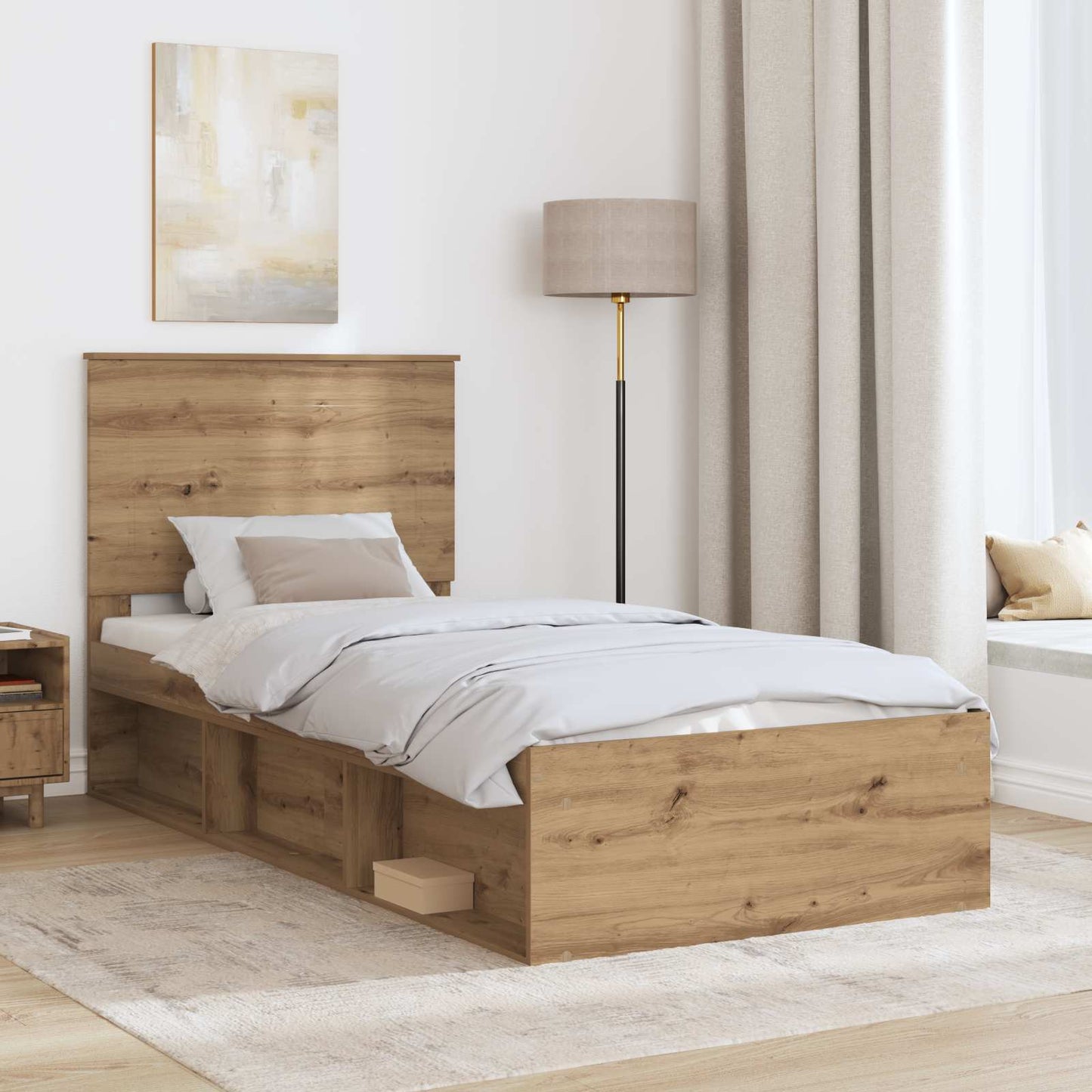 Bed Frame Artisian Oak 90 x 190 cm Solid Pine Wood