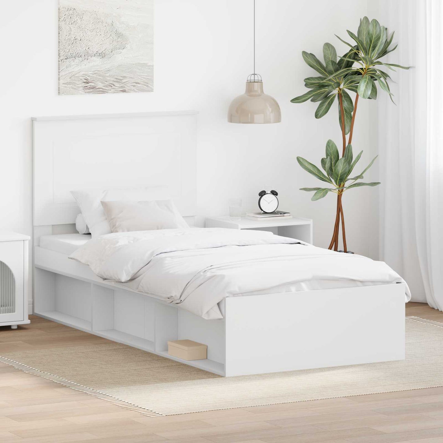 Bed Frame with Headboard White 90 x 200 cm Solid Pine Wood