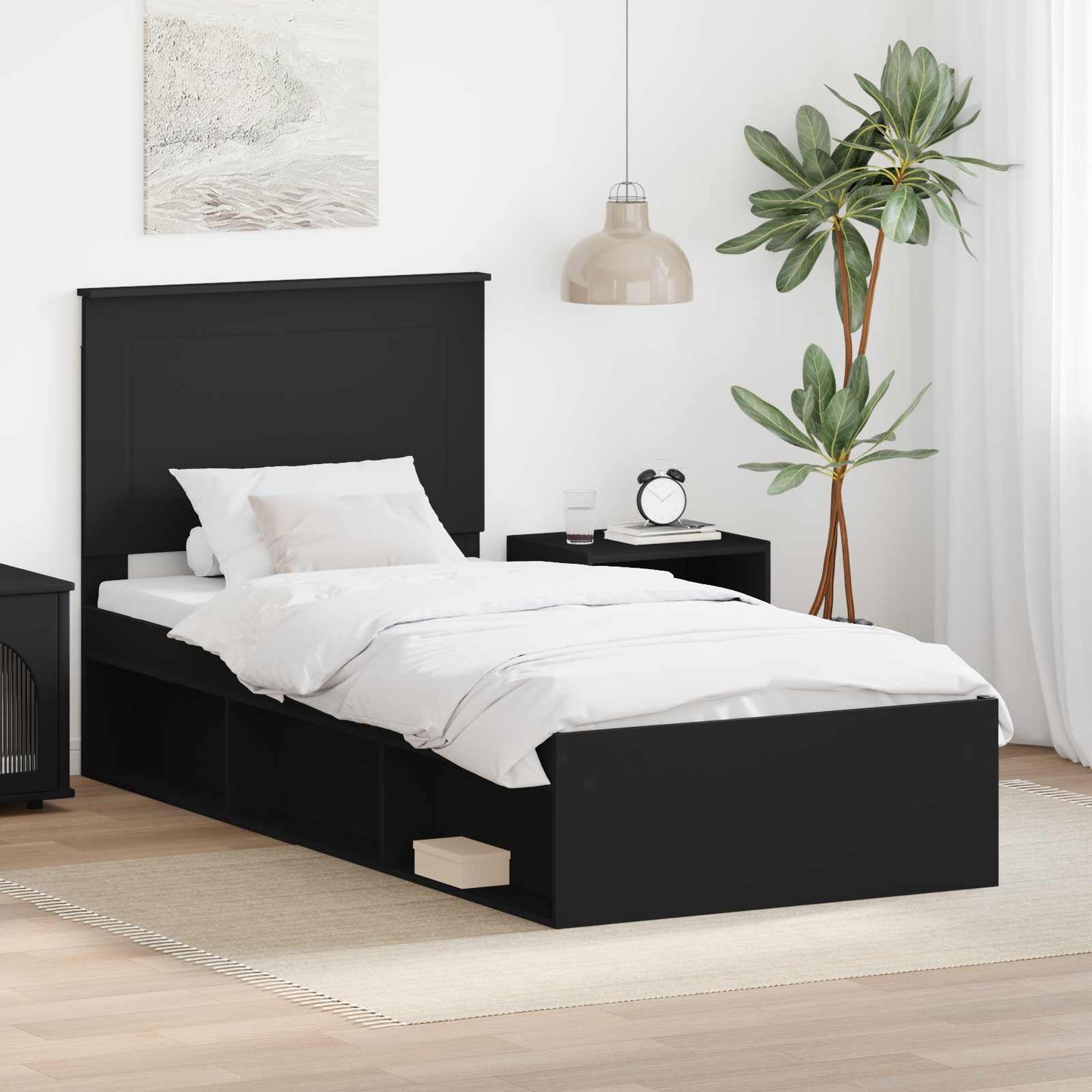 Bed Frame with Headboard Black 90 x 200 cm Solid Pine Wood