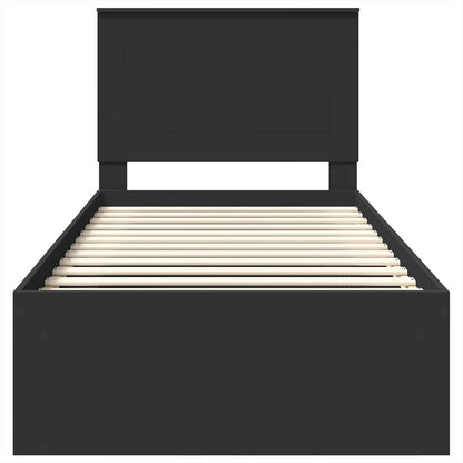 Bed Frame with Headboard Black 90 x 200 cm Solid Pine Wood