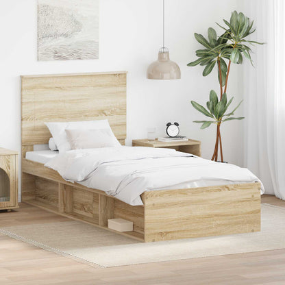 Bed Frame with Headboard Sonoma Oak 90 x 200 cm Solid Pine Wood