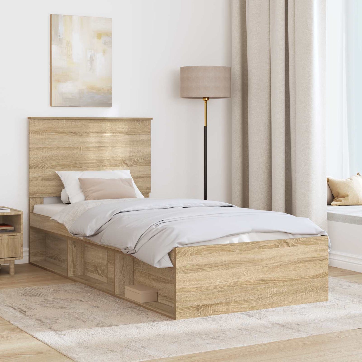 Bed Frame with Headboard Sonoma Oak 90 x 200 cm Solid Pine Wood
