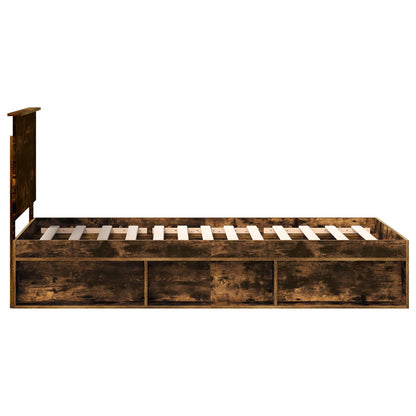 Bed Frame with Headboard Smoked Oak 90 x 200 cm Solid Pine Wood
