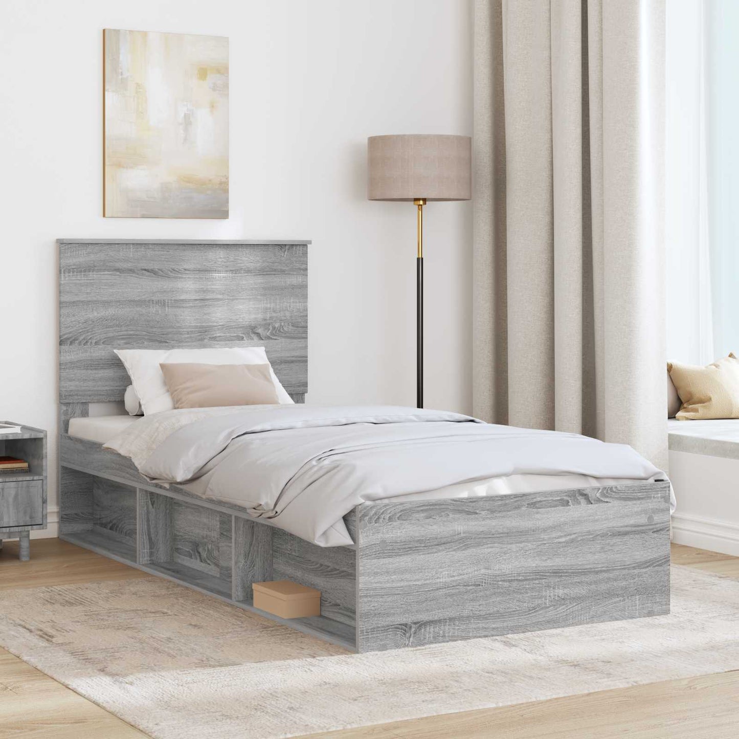 Bed Frame Grey Sonoma 90 x 200 cm Solid Pine Wood
