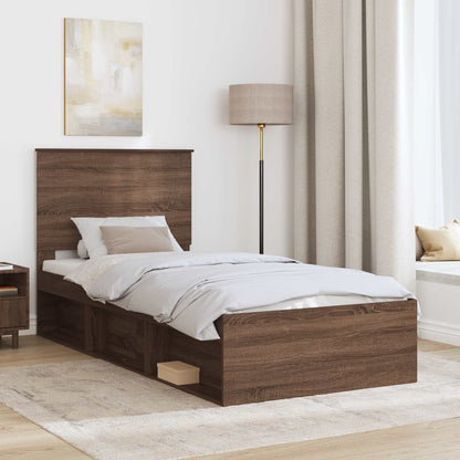 Bed Frame with Headboard Brown Oak 90 x 200 cm Solid Pine Wood