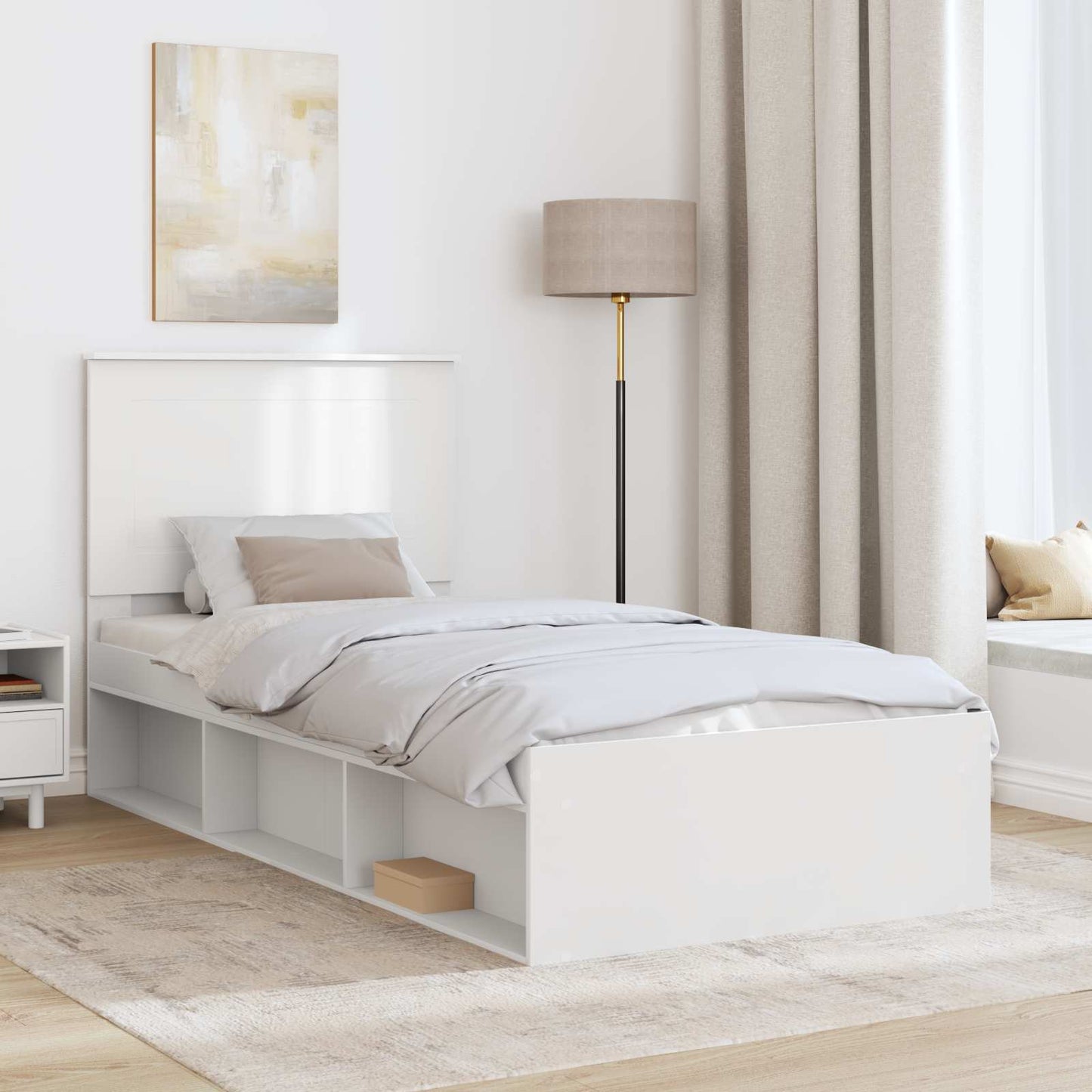Bed Frame with Headboard White 75 x 190 cm Solid Pine Wood