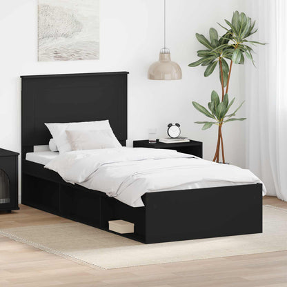 Bed Frame with Headboard Black 75 x 190 cm Solid Pine Wood