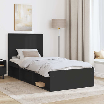 Bed Frame with Headboard Black 75 x 190 cm Solid Pine Wood