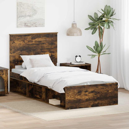 Bed Frame with Headboard Smoked Oak 75 x 190 cm Solid Pine Wood
