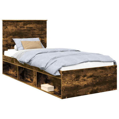 Bed Frame with Headboard Smoked Oak 75 x 190 cm Solid Pine Wood