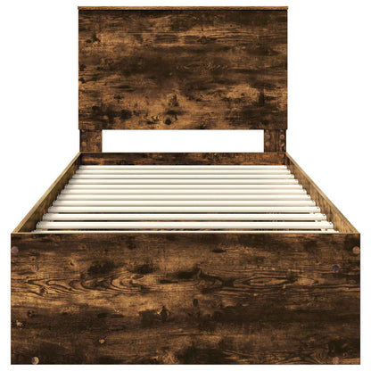 Bed Frame with Headboard Smoked Oak 75 x 190 cm Solid Pine Wood