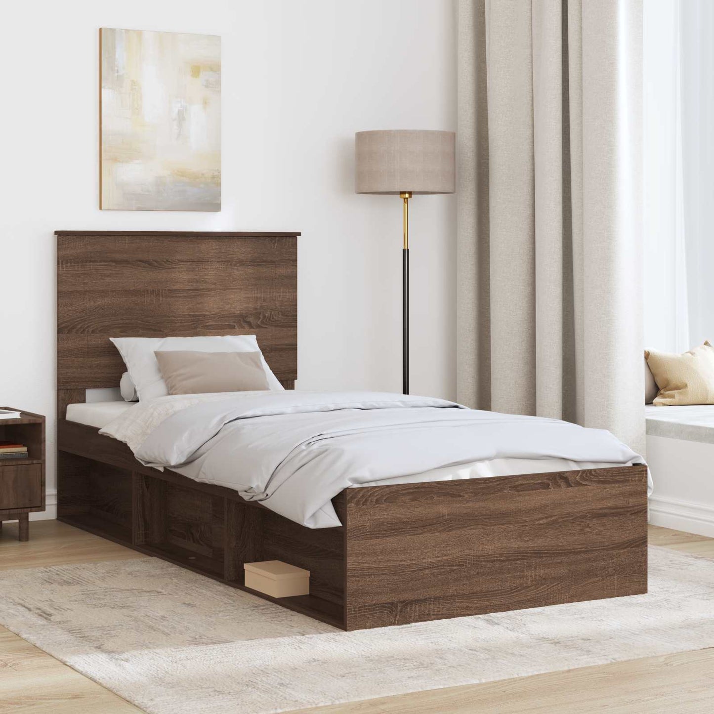 Bed Frame with Headboard Brown Oak 75 x 190 cm Solid Pine Wood