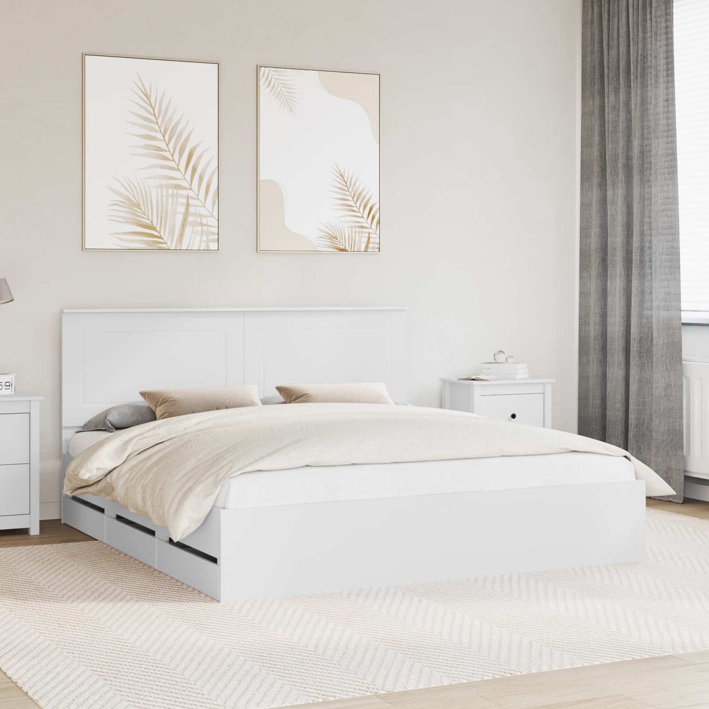 Bed Frame with Drawer White 200 x 200 cm Engineer Wood