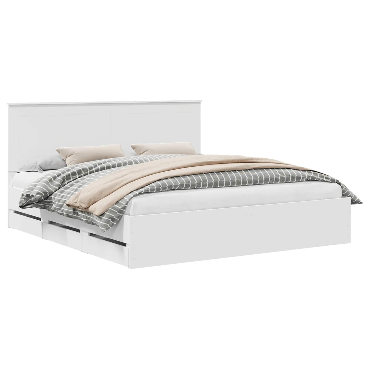 Bed Frame with Drawer White 200 x 200 cm Engineer Wood