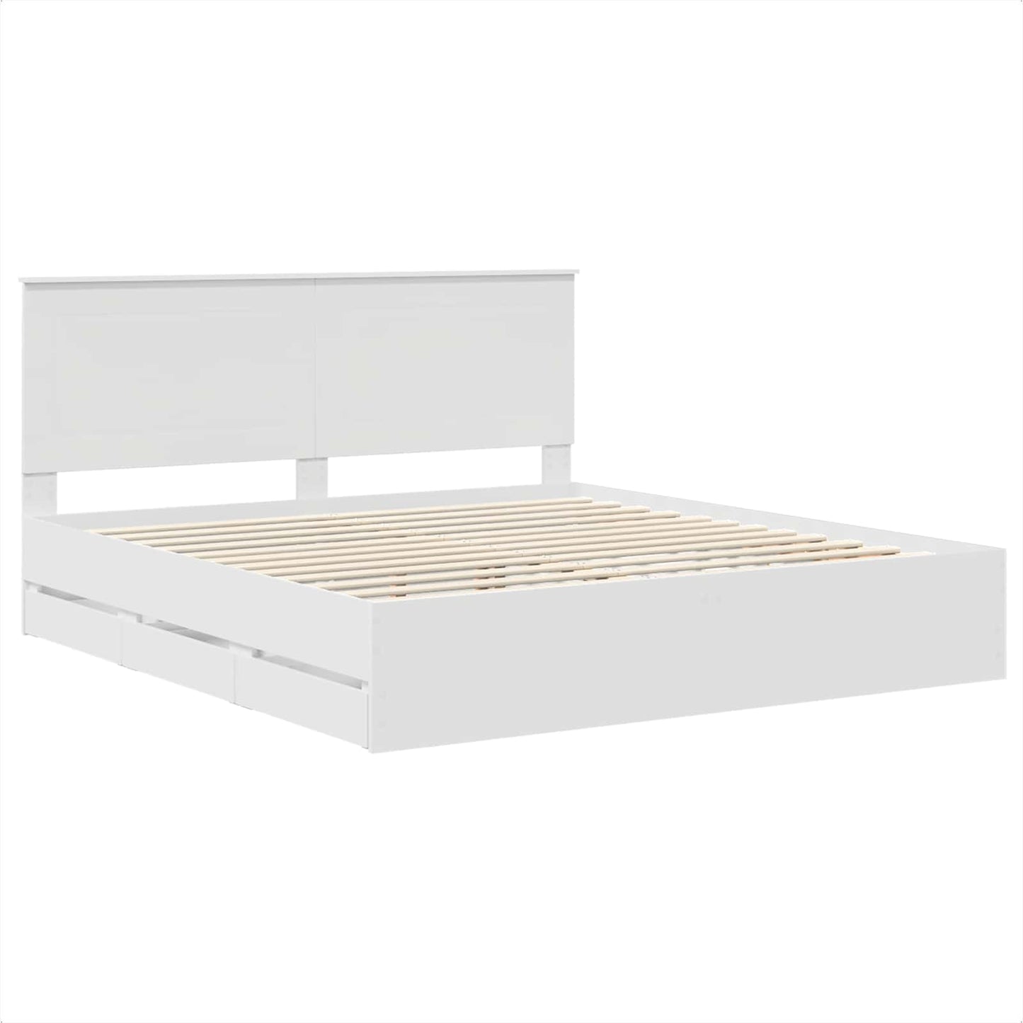 Bed Frame with Drawer White 200 x 200 cm Engineer Wood