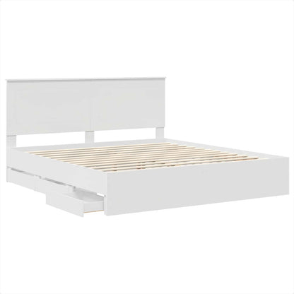 Bed Frame with Drawer White 200 x 200 cm Engineer Wood