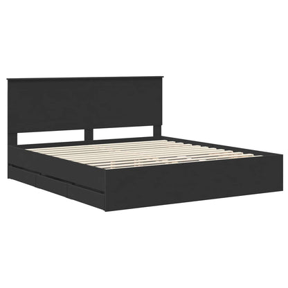 Bed Frame with Drawer Black 200 x 200 cm Engineer Wood