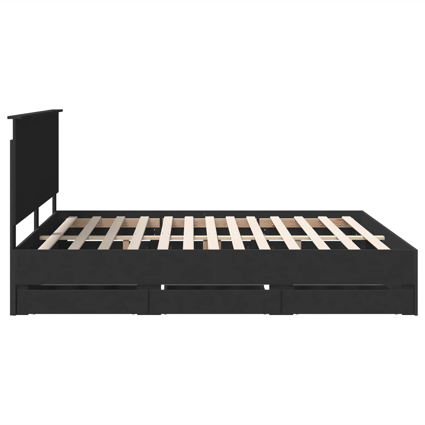 Bed Frame with Drawer Black 200 x 200 cm Engineer Wood