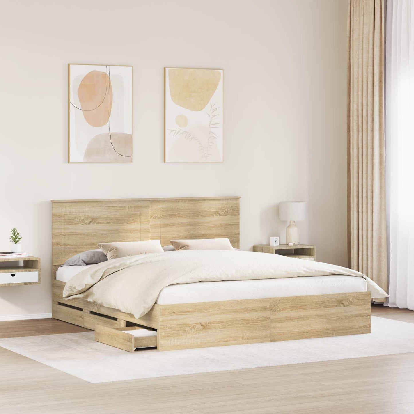Bed Frame with Drawer Sonoma Oak 200 x 200 cm Engineer Wood