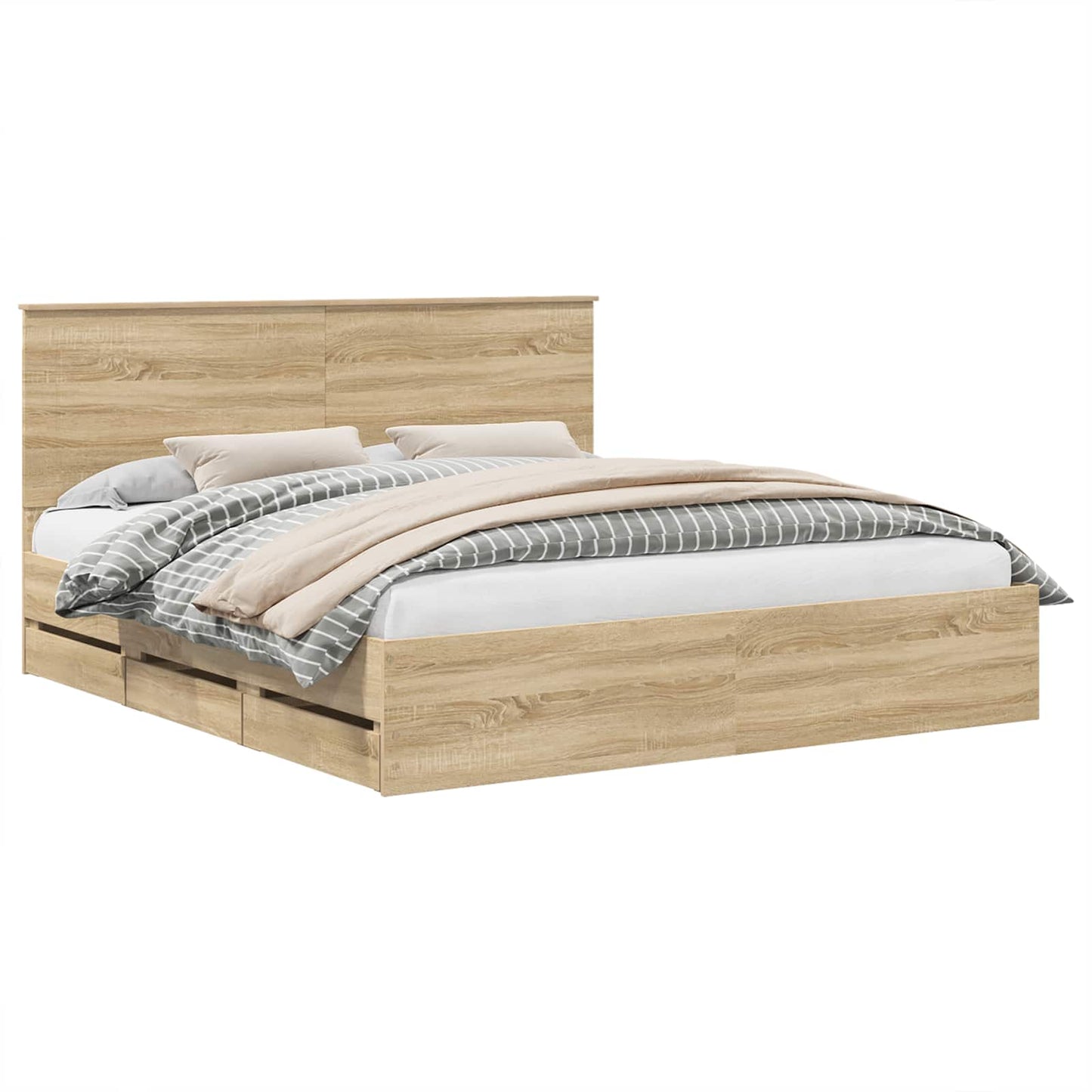 Bed Frame with Drawer Sonoma Oak 200 x 200 cm Engineer Wood