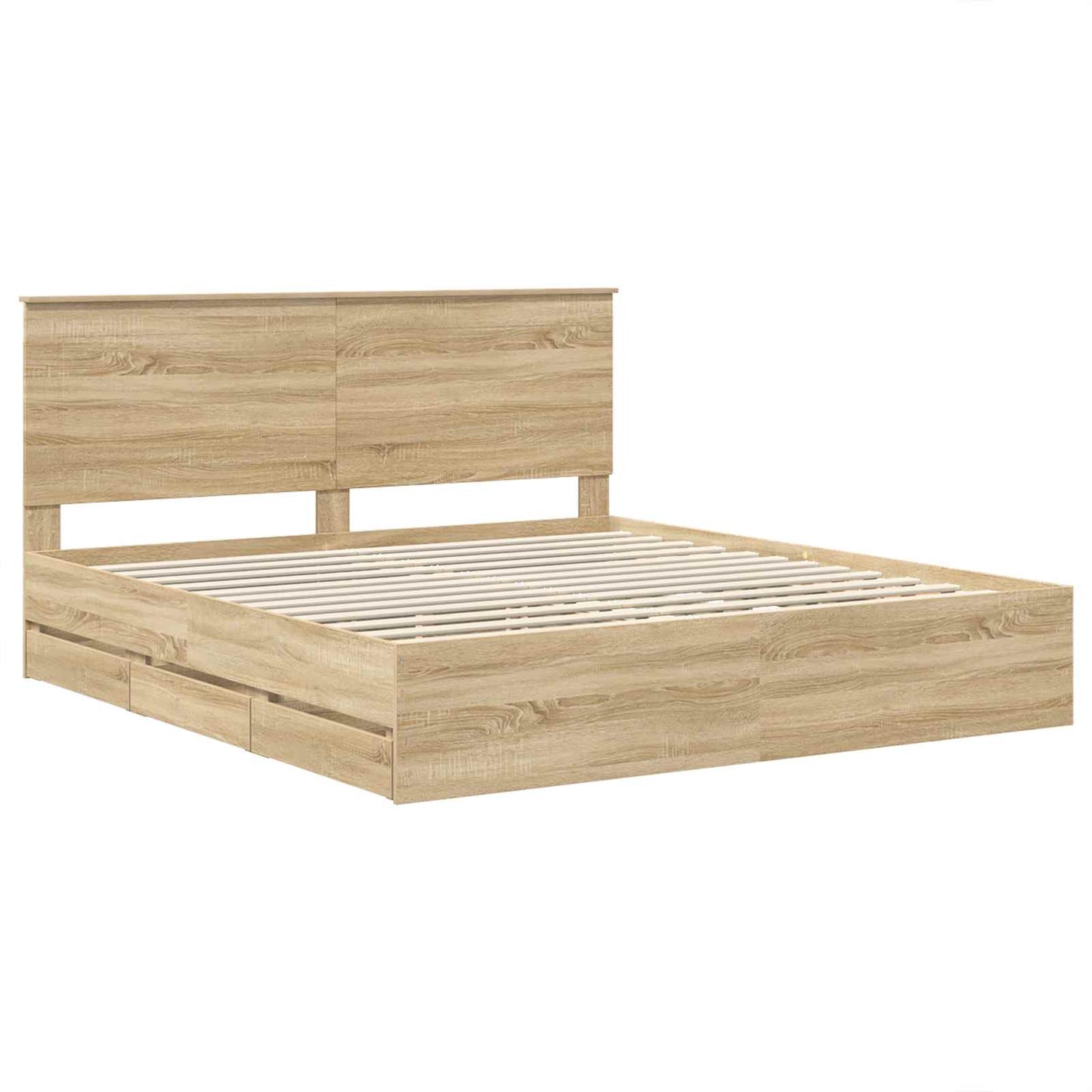 Bed Frame with Drawer Sonoma Oak 200 x 200 cm Engineer Wood