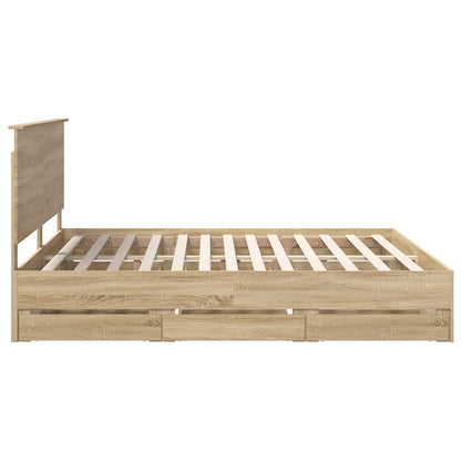 Bed Frame with Drawer Sonoma Oak 200 x 200 cm Engineer Wood