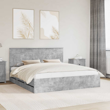 Bed Frame with Drawer Concrete Grey 200 x 200 cm Engineer Wood