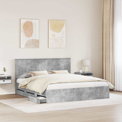 Bed Frame with Drawer Concrete Grey 200 x 200 cm Engineer Wood