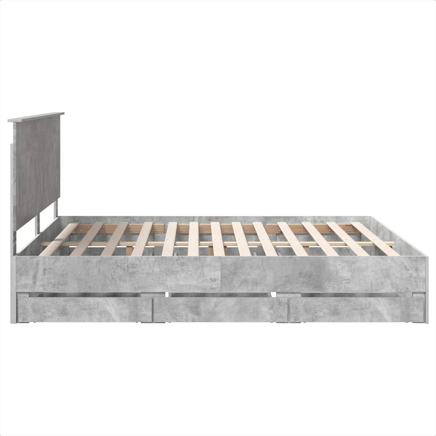 Bed Frame with Drawer Concrete Grey 200 x 200 cm Engineer Wood