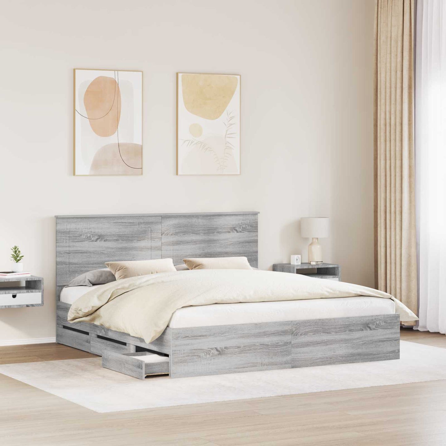 Bed Frame with Drawer Grey Sonoma 200 x 200 cm Engineer Wood