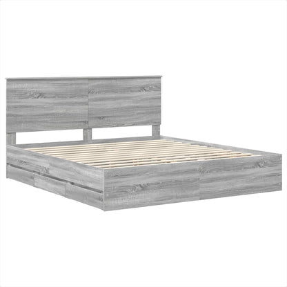 Bed Frame with Drawer Grey Sonoma 200 x 200 cm Engineer Wood