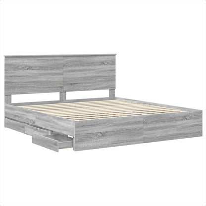 Bed Frame with Drawer Grey Sonoma 200 x 200 cm Engineer Wood