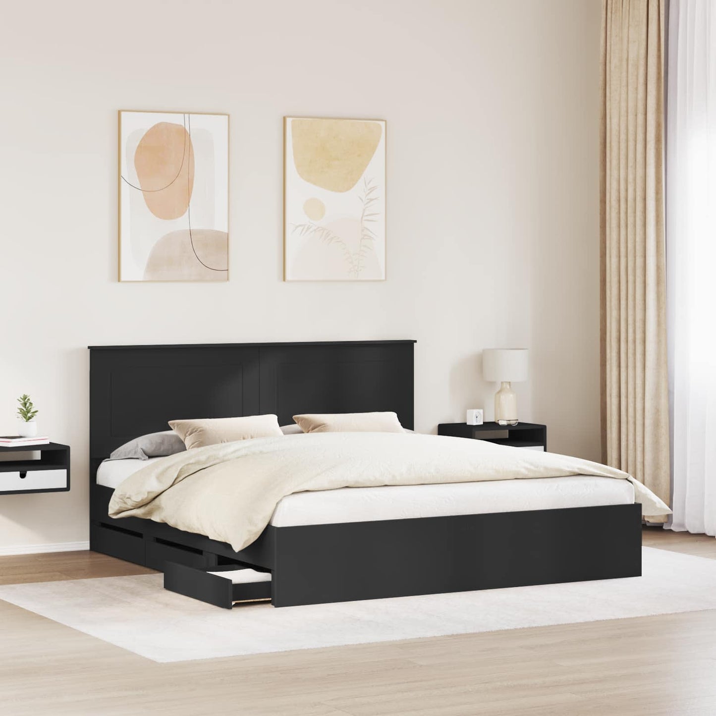 Bed Frame with Drawer Black 180 x 200 cm Engineer Wood