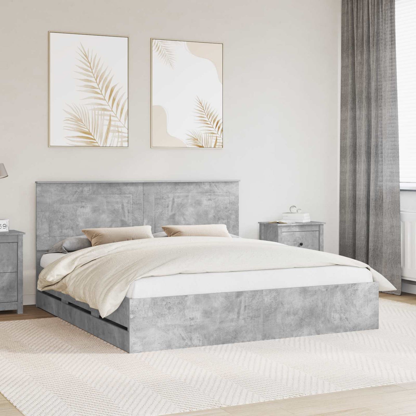 Bed Frame with Drawer Concrete Grey 180 x 200 cm Engineer Wood