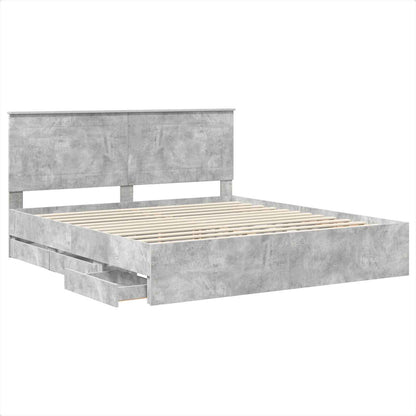 Bed Frame with Drawer Concrete Grey 180 x 200 cm Engineer Wood