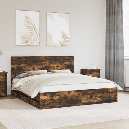 Bed Frame with Drawer Smoked Oak 180 x 200 cm Engineer Wood