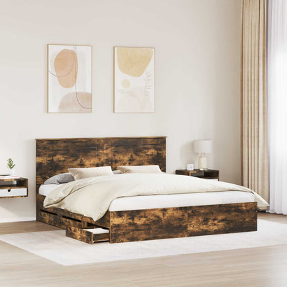 Bed Frame with Drawer Smoked Oak 180 x 200 cm Engineer Wood