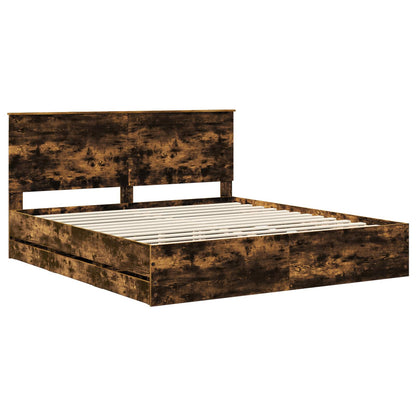 Bed Frame with Drawer Smoked Oak 180 x 200 cm Engineer Wood
