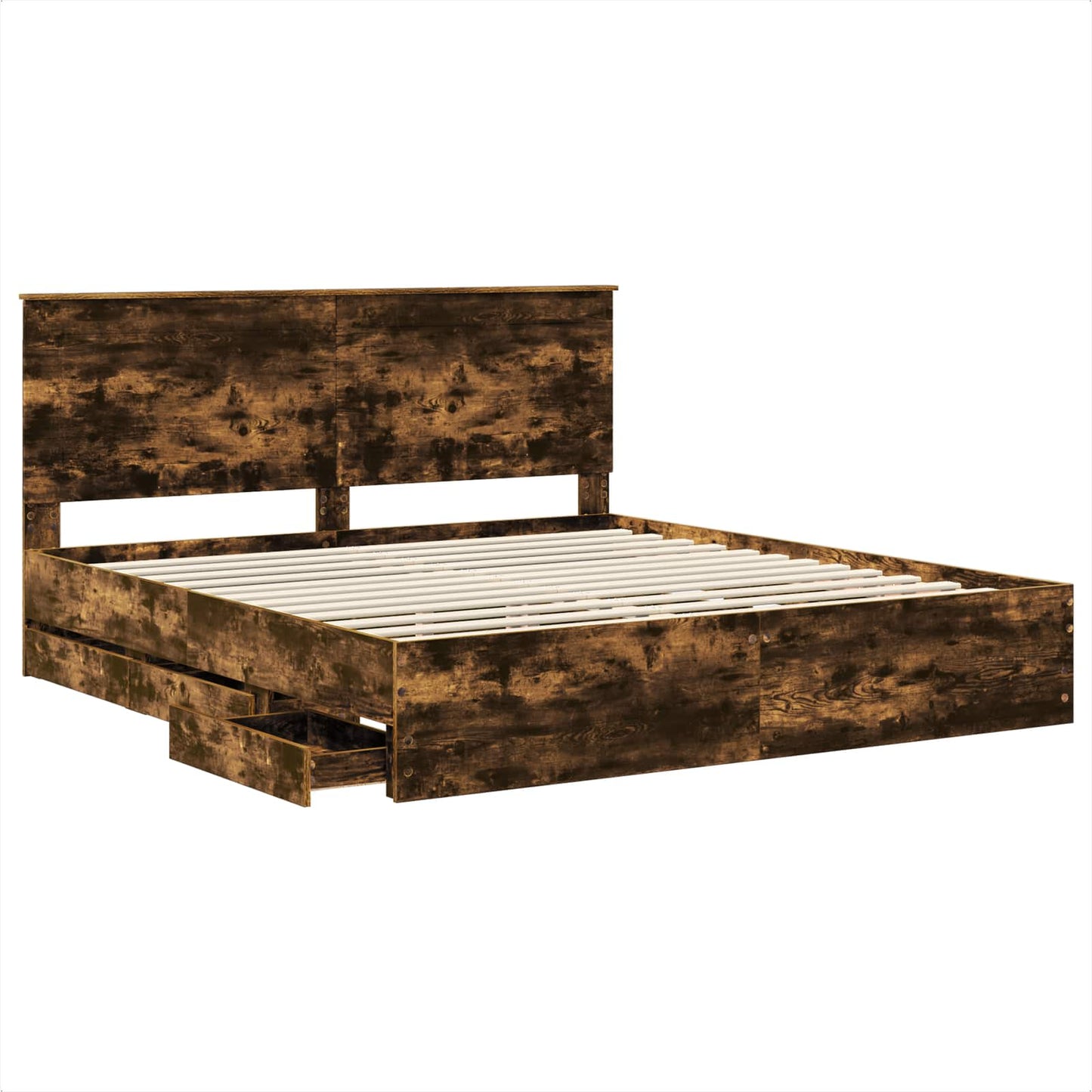 Bed Frame with Drawer Smoked Oak 180 x 200 cm Engineer Wood