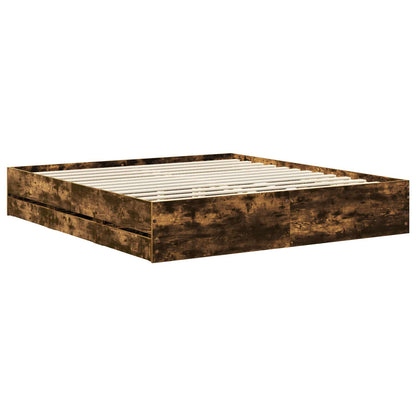 Bed Frame with Drawer Smoked Oak 180 x 200 cm Engineer Wood