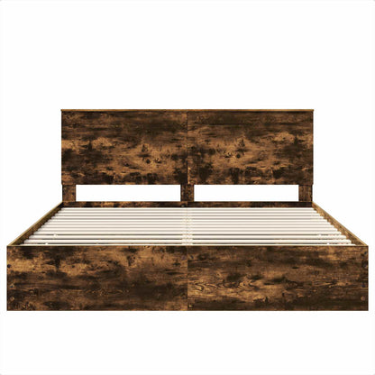 Bed Frame with Drawer Smoked Oak 180 x 200 cm Engineer Wood