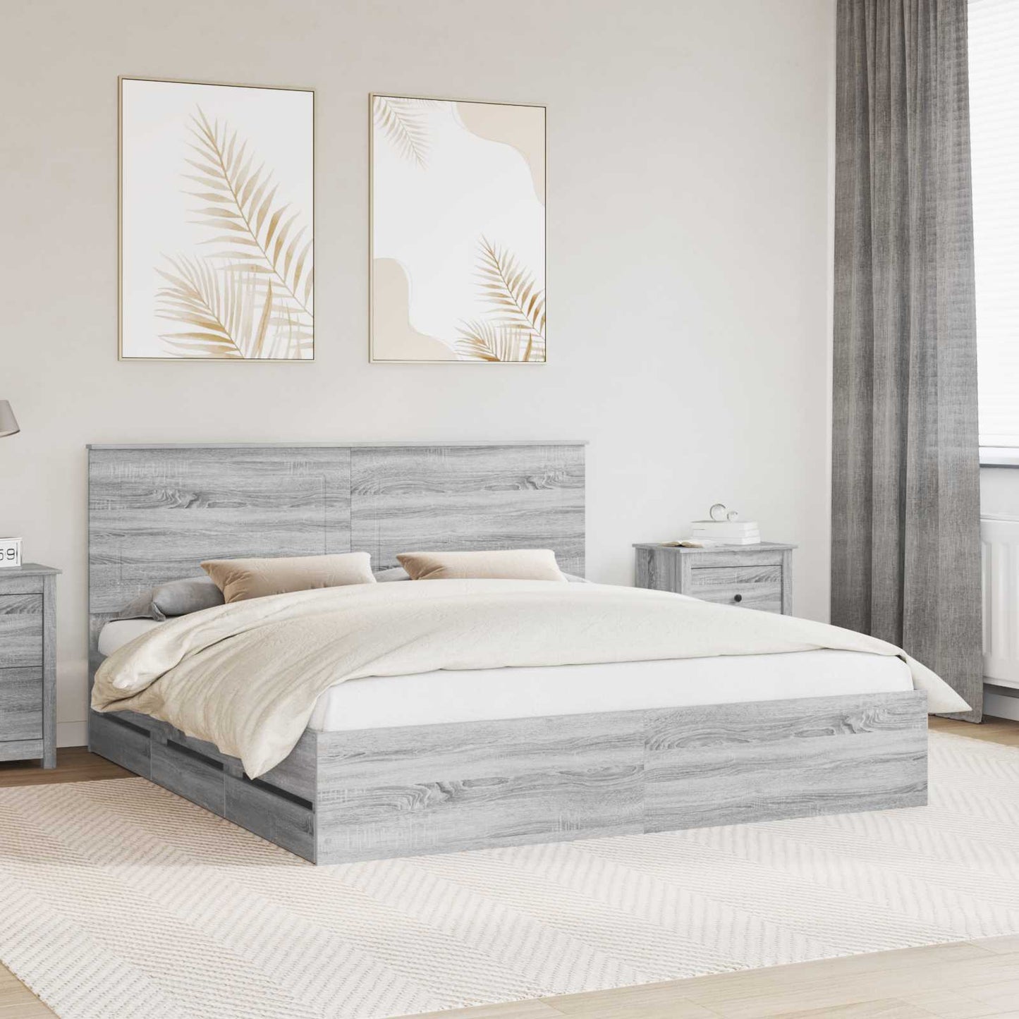 Bed Frame with Drawer Grey Sonoma 180 x 200 cm Engineer Wood