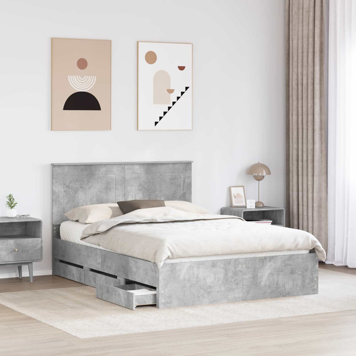 Bed Frame with Drawer Concrete Grey 160 x 200 cm Engineer Wood