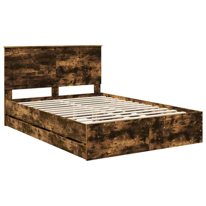 Bed Frame with Drawer Smoked Oak 160 x 200 cm Engineer Wood