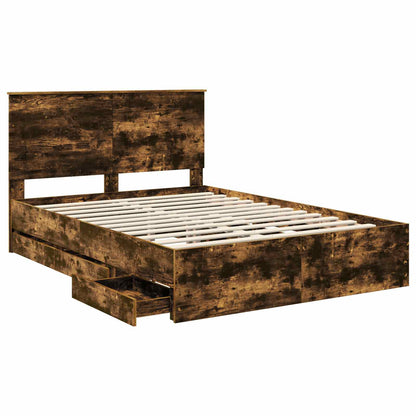 Bed Frame with Drawer Smoked Oak 160 x 200 cm Engineer Wood