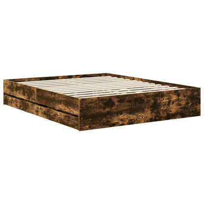 Bed Frame with Drawer Smoked Oak 160 x 200 cm Engineer Wood